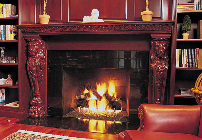 Cherry Custom Cabinets and Fireplace Mantle